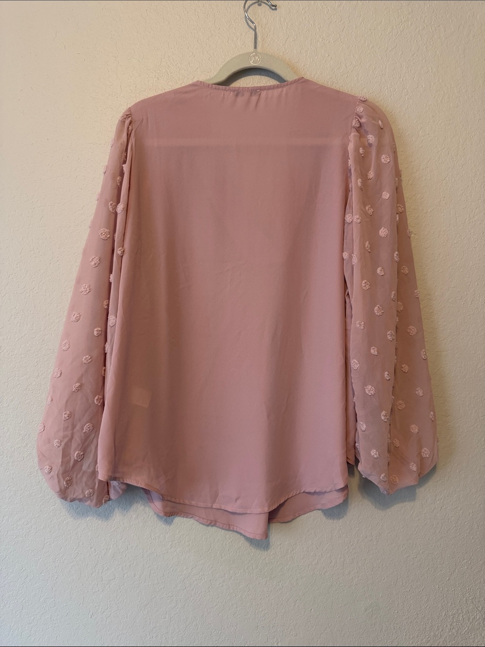 JODIFL Blush Pink V-Neck Textured Sleeve Blouse - Picture 6 of 7